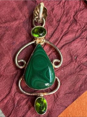 Green Malachite Teardrop Pendant with Peridot Accents
